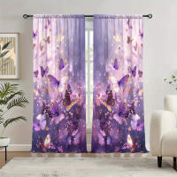 2pcs Cortina De Pintura De Mariposa Morada Para Decoración Del Hogar Tratamiento De Ventana Para Dormitorio Oficina Cocina Sala De Estar Con Bolso De Percha - details 5