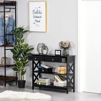 Entryway Console Table Reception with 2 Drawers and 2 Lower Shelves, Modern Furniture Raised Base, Anti-Roll 100 x 30.5 x 80 cm, Black - details 3