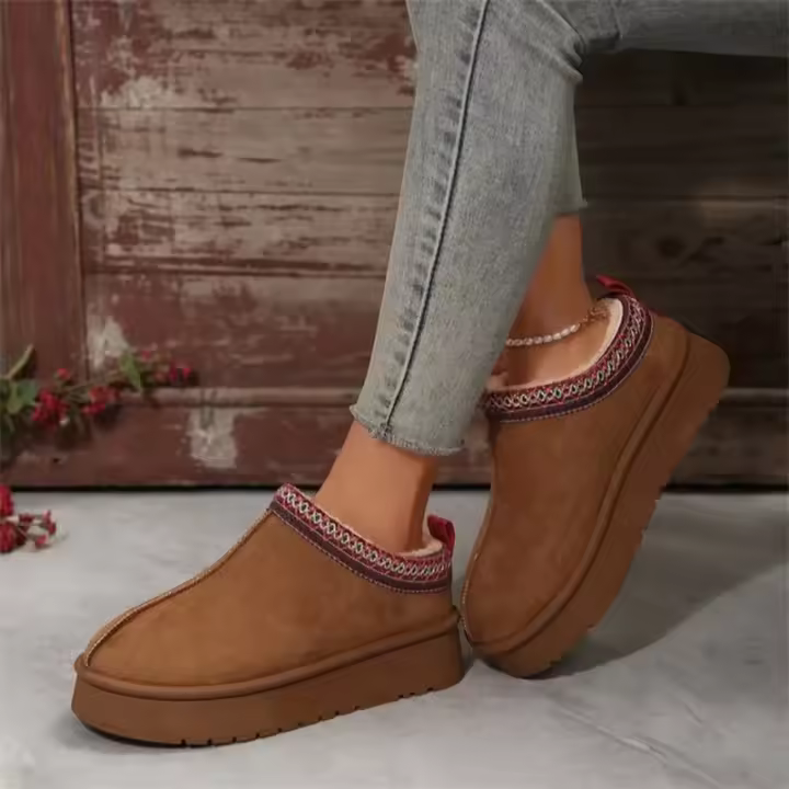Botas De Chelsea Para Mujer Diseñador Nuevas Invierno Con Pelo Corto Y Algodón Plush Suela De Goma Tacón Plano Con Plataforma Botines De Punta Redonda - 1