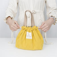 Bolsa De Almuerzo De Lona De Corduroy Con Cordón Bolsa De Picnic Ecológica De Algodón Pequeña Bandolera Contenedor De Comida Para Almuerzo Y Guardar Comida - details 3