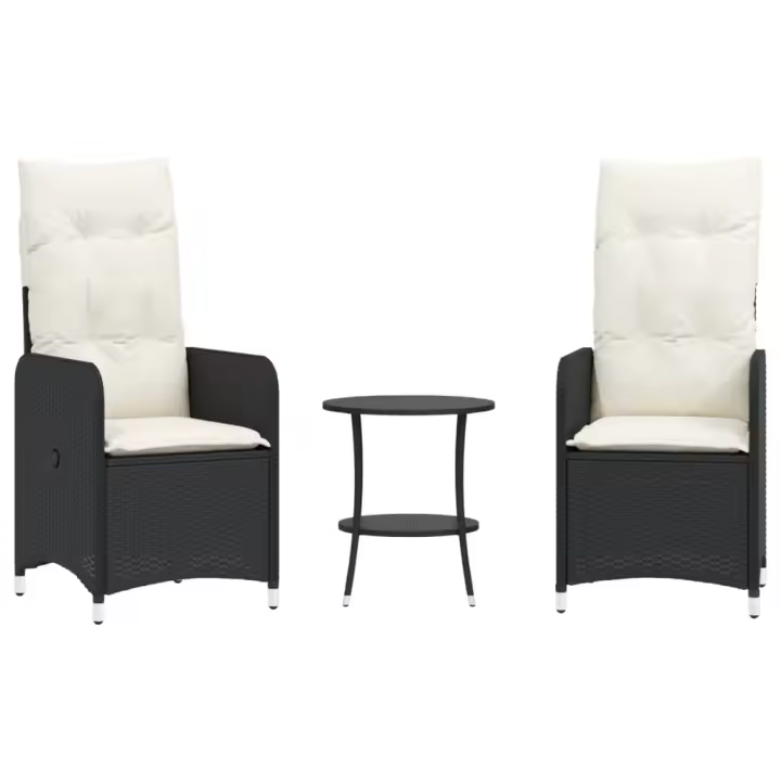 Sillas de Jardín reclinables con Mesa 2 UDS Ratán PE Negro - 1