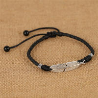 Anklet De Cuero Para Hombres Y Mujeres Con Encanto De Hoja De Pluma Hecho a Mano Cadena De Pie Para Playa Joyería De Sandalias Sin Metal - details 2