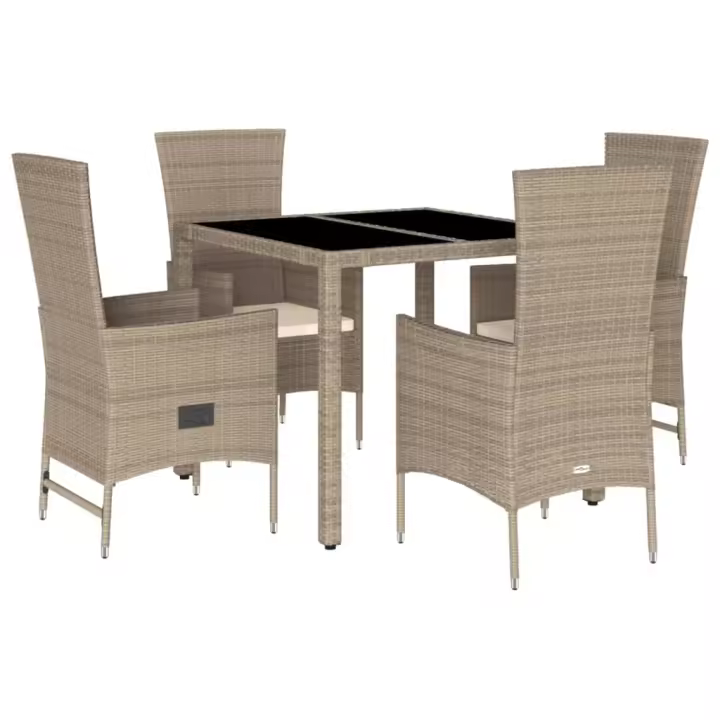 vidaXL Set comedor de jardín 5 pzas con cojines ratán sintético beige - 1