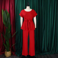 Conjunto De Pantalones Y Blusa Elegante Para Mujer Traje De Oficina Con Cinturón Alto Ajustado Ropa Trasera Larga Estilo Recto - details 2