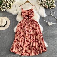 Vestido Largo De Verano Romántico Con Estampado Floral Vintage Vestido De Playa Con Cintura Alta Y Tirantes Spaghetti Para Mujer - details 24