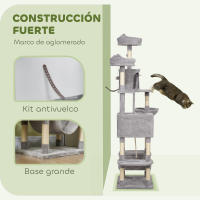 PawHut Árbol Rascador para Gatos Grande Altura 206 cm Árbol para Gatos Torre para Gatos con Plataformas Cuevas Bolas Colgantes y Hamacas - details 4