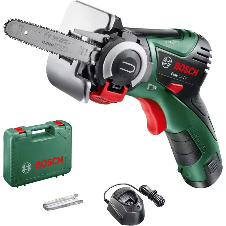 Bosch Home and Garden EasyCut 12, Sierra a Batería con Tecnología NanoBlade, 12V, Hoja de Sierra, 1 Batería 12V 2.0Ah, Cargador y Maletín, Color Negro, Verde y Rojo - 1