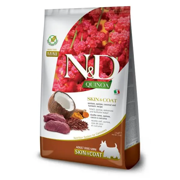 FARMINA N&D DOG QUINOA SKIN COAT VENADO MINI 2,5KG / alimento dietético completo para perros para la reducción de las intolerancias a ingredientes y nutrientes. - 1