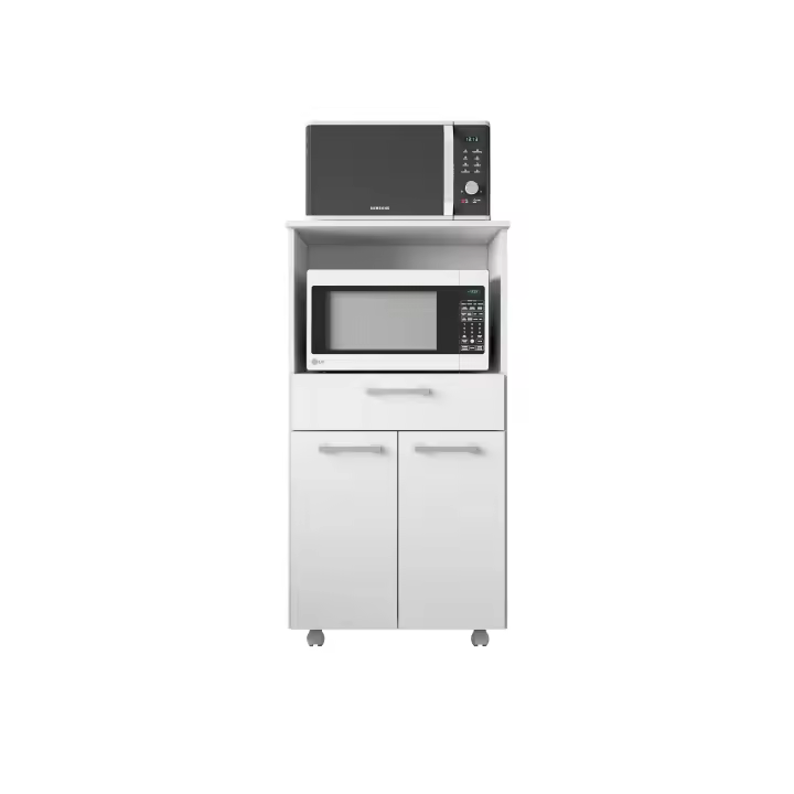 Buyqualia Mueble de Cocina para microondas con Ruedas, aparador Auxiliar en Color Blanco (Alto 118cm / Ancho 61 cm/Fondo 49 cm) - 1