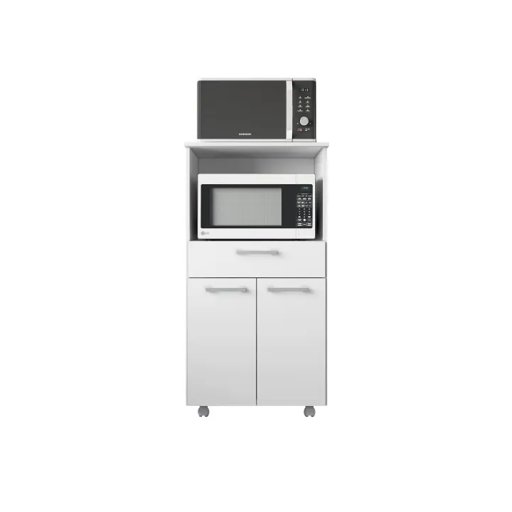 Buyqualia Mueble de Cocina para microondas con Ruedas, aparador Auxiliar en Color Blanco (Alto 118cm / Ancho 61 cm/Fondo 49 cm) - 1