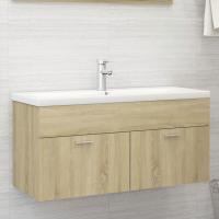 vidaXL Armario para lavabo contrachapada blanco roble 100x38,5x46 cm en color Blanco y roble sonoma/Roble Sonoma | almacenamiento funcional diseño moderno para baño dormitorio sala - details 1