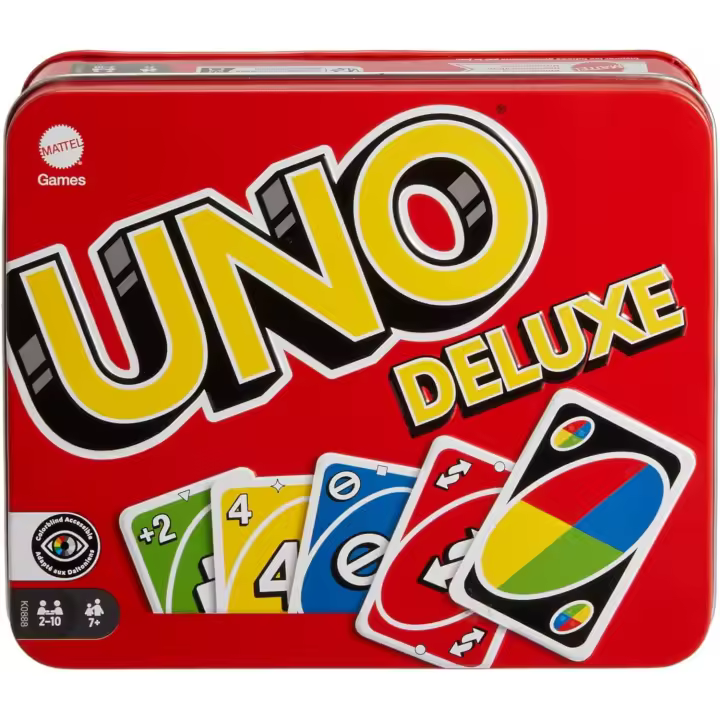Mattel Games UNO Deluxe en Caja metálica, Juego de 108 Cartas para familias, niños y Adultos, 2-10 Jugadores, Partir de 7 años - 1