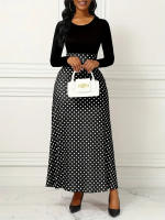 Vestido Maxis Polka Dot De Comodidad Todas Las Estaciones Cintura Alta Elegante Estilo A-Line Tejido Duradero Para Mujer - details 3