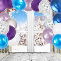 Juego de globos azules congelados, 60 piezas, 12 pulgadas, globos de látex metálicos, morados, azules y blancos, globos de confeti plateados con copos de nieve y cintas - details 2