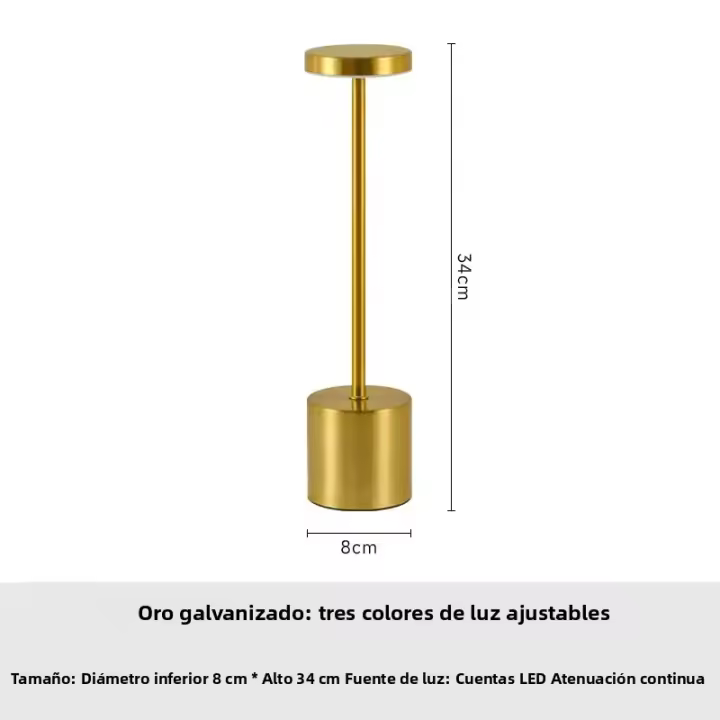 Lámpara De Mesa Recargable Táctil Metálica Con Luz Ambiental En 3 Colores Decorativa Para Club Y Dormitorio Luz Nocturna Retro - 1