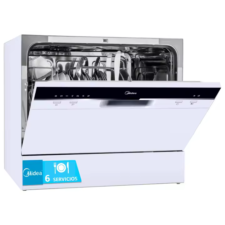 Midea Lavavajillas Pequeño Blanco 55 cm para 6 servicios - Lavavajillas Compacto y Portatil sin Instalación - Lavaplatos con Programa Eco Ahorro, Filtro Antibacterias y Programación Horaria - 1
