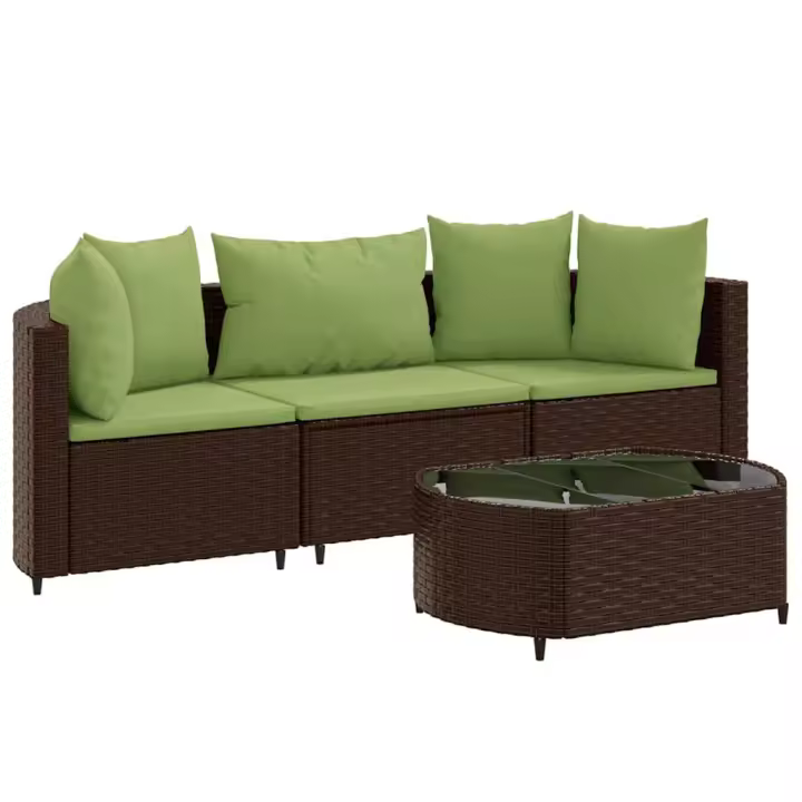 vidaXL Set de sofás de jardín 4 pzas y cojines ratán sintético marrón - 1