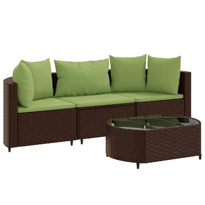 vidaXL Set de sofás de jardín 4 pzas y cojines ratán sintético marrón - 1