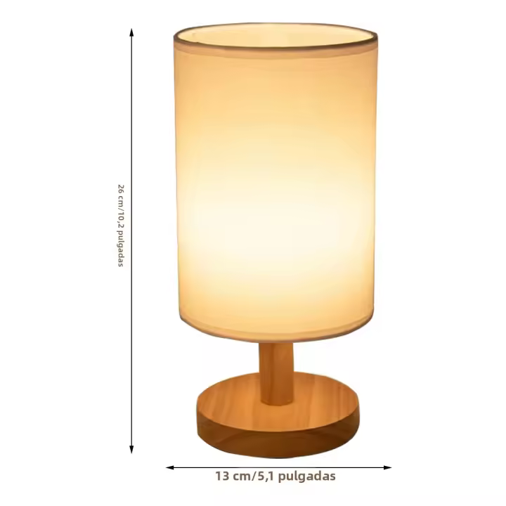 Lámpara De Mesa De Madera USB Con Sombrilla Cilíndrica Luz Nocturna Para El Dormitorio Decoración De Hogar Y Hotel Fuente De Energía Recargable LED Color Amarillo Cálido - 1