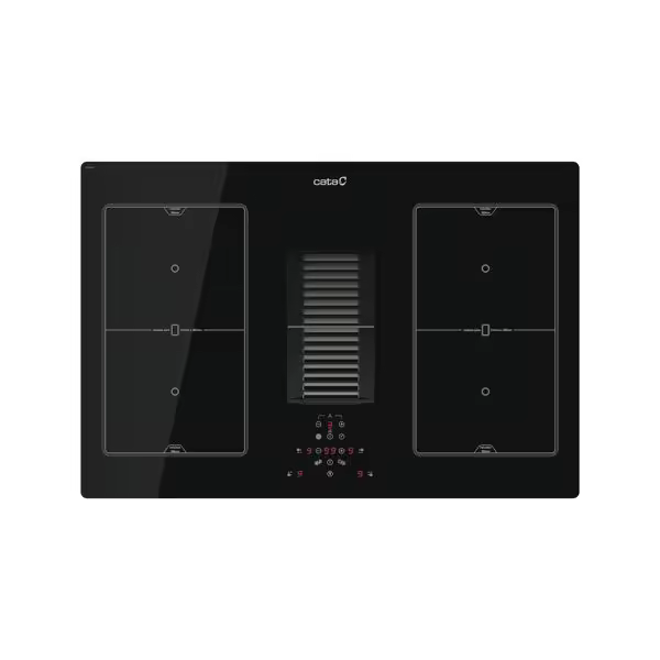 CATA - Placa de inducción Flex 77 cm AS 750 con campana extractora integrada, 4 zonas de cocción (incluye zona fuego 21 cm), 7335 W, control táctil y motor Brushless silencioso, color negro - 1