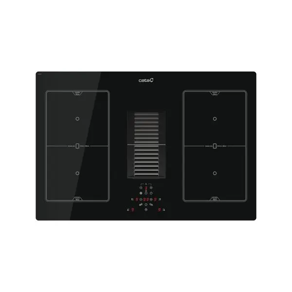 CATA - Placa de inducción Flex 77 cm AS 750 con campana extractora integrada, 4 zonas de cocción (incluye zona fuego 21 cm), 7335 W, control táctil y motor Brushless silencioso, color negro - 1