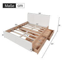 Cama Doble Cama de Madera Sistema de Cama 160 × 200cm con 2 Gatos, Cama Modern incluye Marco de Cama y Marco de listones-207 × 80 × 165cm (L× A × W) juego De Roble/Blanco (sin colchón) - details 5