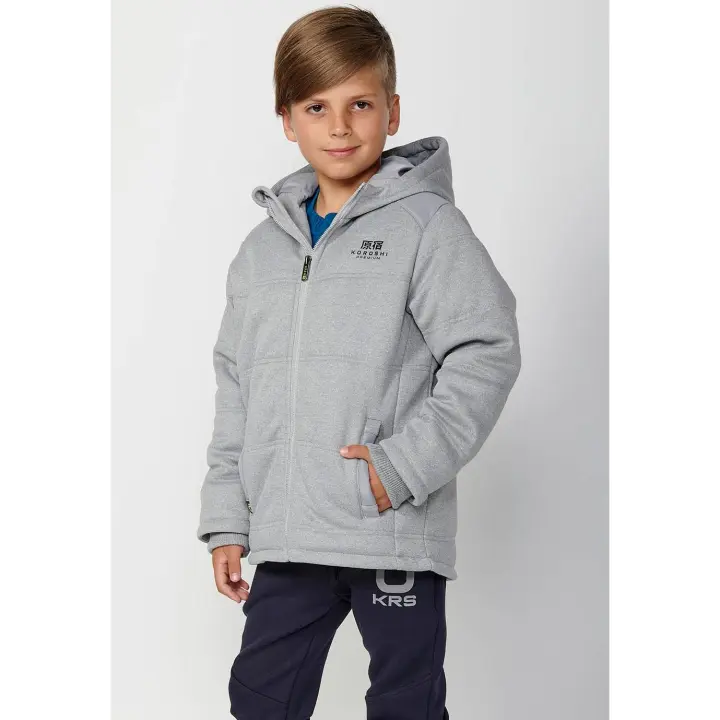 Koroshi Abrigo acolchado con cuello y capucha y cierre delantero con cremallera para niño de color gris - 1