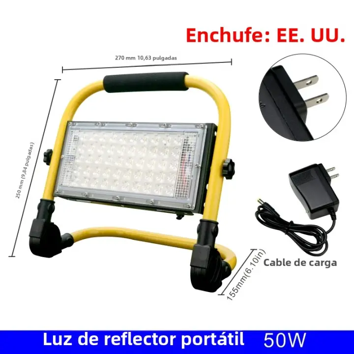 Spotlight Portátil 50W LED Iluminación Exterior Recargable 5000mAh Luz De Emergencia Para Camping Con 4 Modos Lámpara De Advertencia Y Fosa - 1