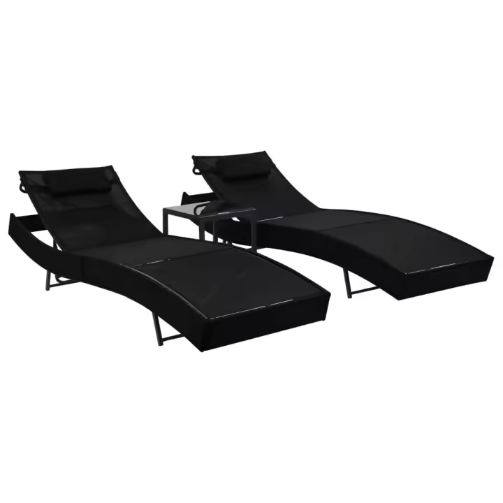 vidaXL Tumbonas con mesita 2 unidades ratán sintético textilene Marrón y negro, Negro, Negro y blanco Sillas de Exterior Ideal para jardín, playa, piscina, terraza Tumbona Piscina Tumbonas Playa Tumbonas Jardín Exterior - 1