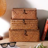 Caja De Almacenamiento Tejida a Mano En Rotura Con Tapa Cesta De Rattan Para Cosméticos Toallas Ropa Lavandería Ecológica - details 4