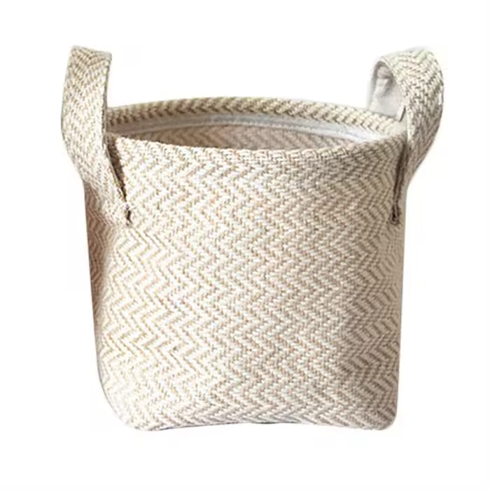 Cesta De Almacenamiento De Juta Tejida Con Algodón Y Lino Para Mesa Organizador De Juguetes Y Ropa Ecológico Plegable - 1