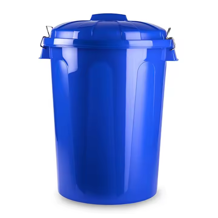 Tradineur - Cubo de basura con asas metálicas y tapa, plástico resistente, contenedor de residuos, papelera, reciclaje, industrial, hogar, fabricado en España (Azul, 70 litros) - 1