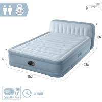 INTEX - Colchón hinchable con cabecero, modelo Dura-Beam Deluxe Plush Headboard, medidas 152x236x46 cm, medida matrimonio, para 2 personas, altura cabezal 86 cm, máx. 272 kg, material flocado, inflable, colchones hinchables, cama de aire plegable - details 3