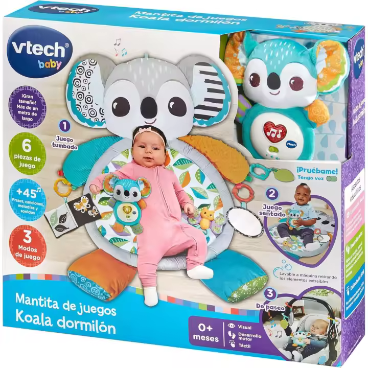 Vtech - Mantita de Juegos Koala Dormilón, Juguete Bebés +0 Meses, Manta de Actividades de Alto Gramaje, Gimnasio para Bebés, Sonajeros, Mordedor, Espejito, Melodías, Versión ESP (574522) - 1