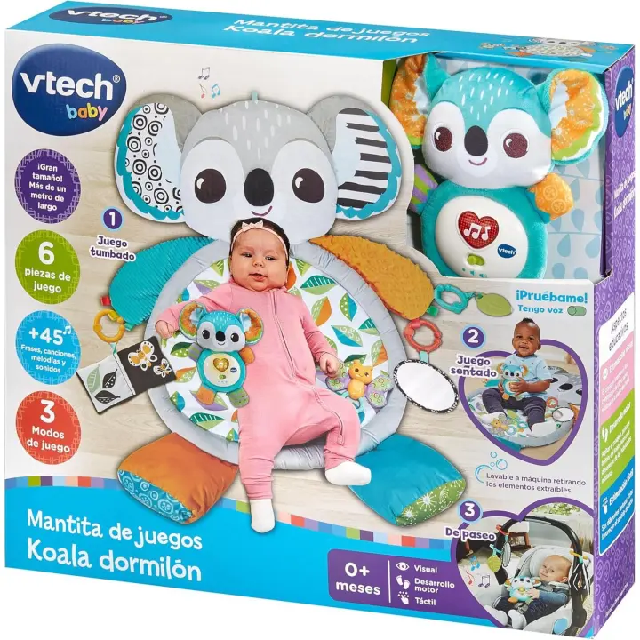 Vtech - Mantita de Juegos Koala Dormilón, Juguete Bebés +0 Meses, Manta de Actividades de Alto Gramaje, Gimnasio para Bebés, Sonajeros, Mordedor, Espejito, Melodías, Versión ESP (574522) - 1