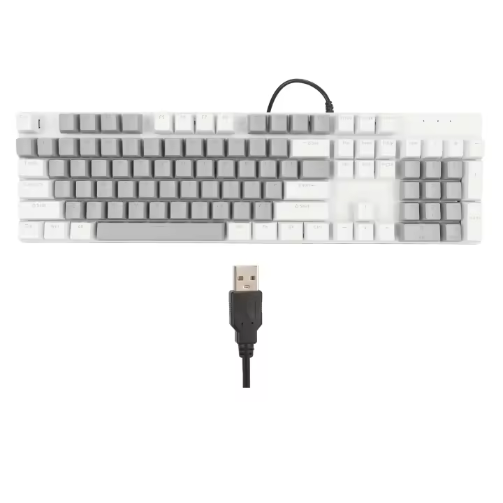 Teclado mecánico para juegos de 104 teclas, 28 modos de retroiluminación, interruptor azul, teclado de computadora con cable RGB Plug and Play para Windows, negro y gris - 1
