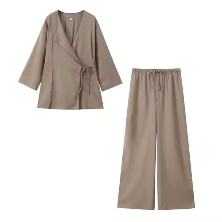 Conjunto De Moda Para Mujer Willshela 2 Piezas Camisa De Encaje Con Cordón Y Pantalones Vintage Con Cintura Elástica Chic Lady - 1