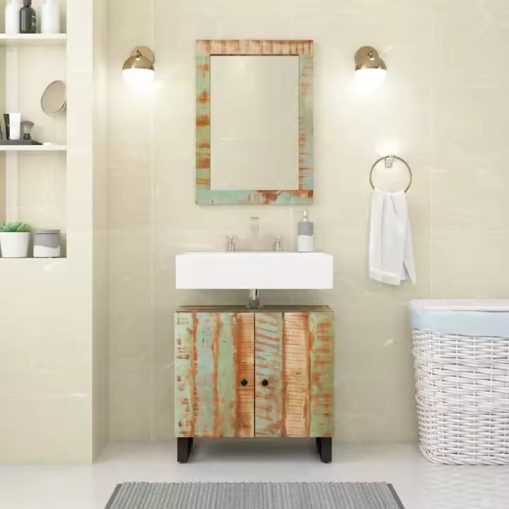 vidaXL Espejo de vidrio y madera maciza reciclada 70x50 cm - 1