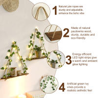 Estante Flotante De Madera Con Decoración De Hoja LED Para Decoración Del Habitáculo Estilo Bohemio Estante De Pared Para Sala De Estar - details 1