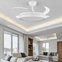 ABRILA ALTA GAMA Ventilador DC 59w Micenas Blanco/NIQUEL/CUERO 4 Aspas Transp. 106d 6 Veloc. 6980lm 3 Colores C/remoto, Regulables de intensidad, Memoria Y Temporiz.26 Incluye mando a distancia y dos tijas de 10 y 25 centímetro CALIDAD GARANTIZADA - details 2