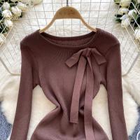 Vestido Corto Tejido Y2K Para Mujer Con Botones Cuello En V Diseño De Corbata Slim Para Oficina Estilo Chic Temporada Otoño - details 26
