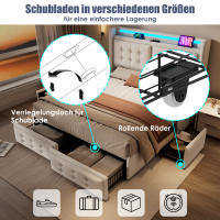 Cama tapizada 160x200, Cama Doble with Cabeza LED y Carga USB C Y 4, Cama de almacenamiento with base de listones de madera y estructura metálica, capacidad de carga 300 kg, algodón (colchón no incluido) - details 3