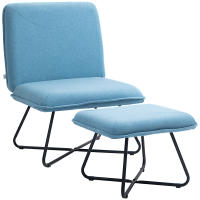 HOMCOM Sillón Relax Sillón de Salón con Reposapiés Butaca para Dormitorio sin Brazos con Patas de Acero en Forma de Cruz para Sala de Estar Azul Claro - details 0