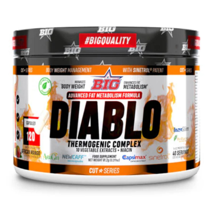 BIG - DIABLO 120 caps es el compuesto termogénico estrella de Big- un auténtico best-seller orientado a atletas y profesionales que buscan un notable efecto lipolítico reductor y una capacidad termogénica superior