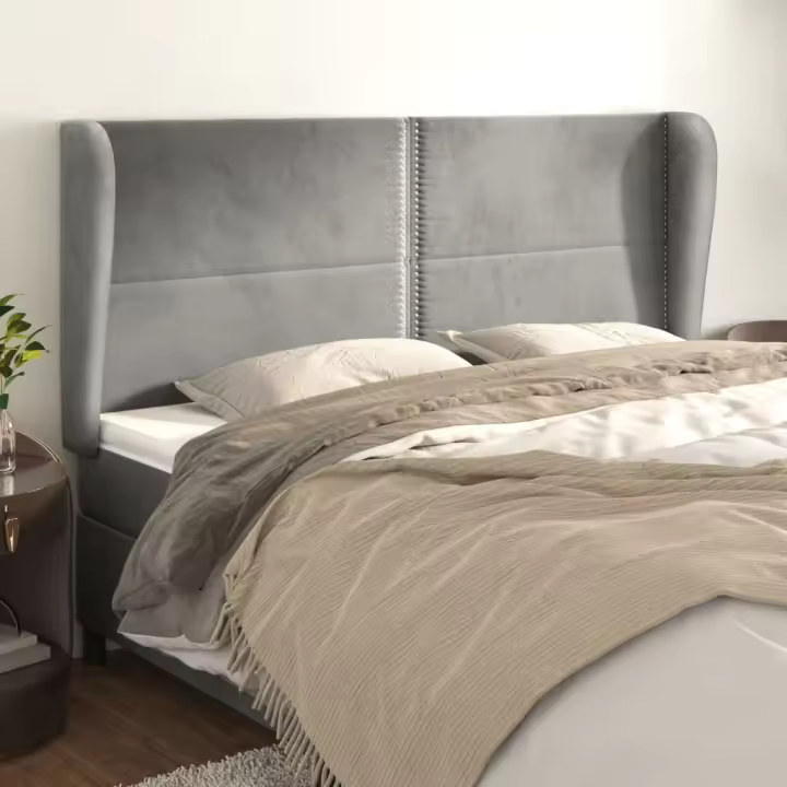 vidaXL Cabecero con orejas de terciopelo gris claro 203x23x118/128 cm - 1