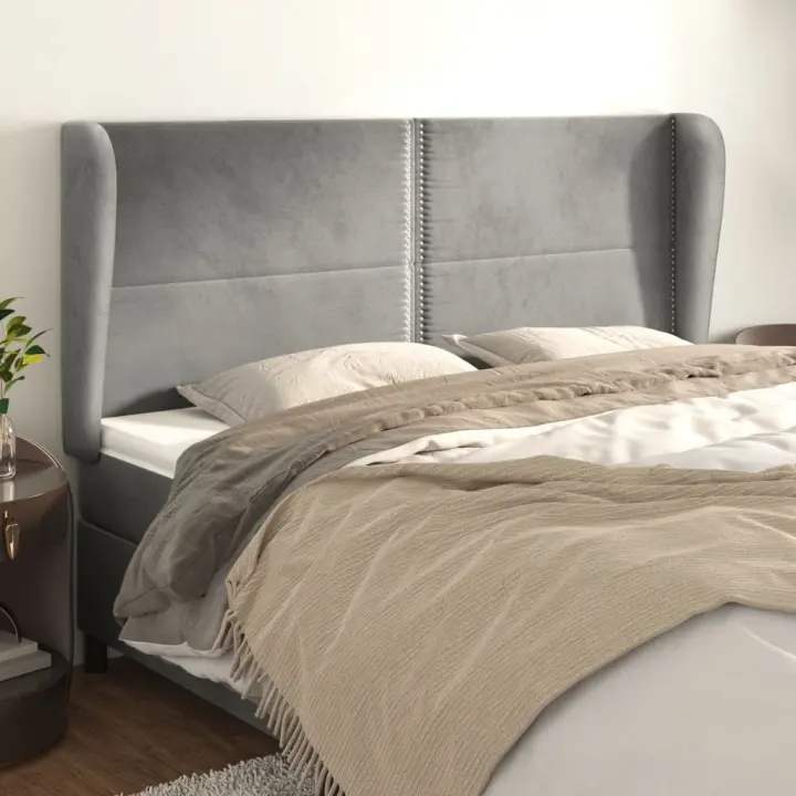 vidaXL Cabecero con orejas de terciopelo gris claro 203x23x118/128 cm - 1