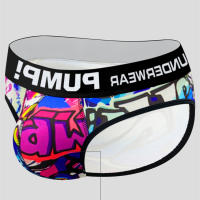 Ropa interior Sexy de la serie Graffiti para hombre, cinturón elástico alto, bolsa convexa en U, más regordeta, transpirable, cómoda, bomba de juego - details 6