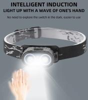 Mini faro recargable con Sensor potente, linterna de cabeza USB, faros LED, luz de búsqueda para acampar - details 3