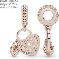 Pandora Pavé-Herzschlösser Charm-Anhänger MIT 14 Karat Rosévergoldete Metallegierung und Cubic Zirkonia Steinen Moments Collection, Viene con El embalaje de Caja de regalo original. - details 3