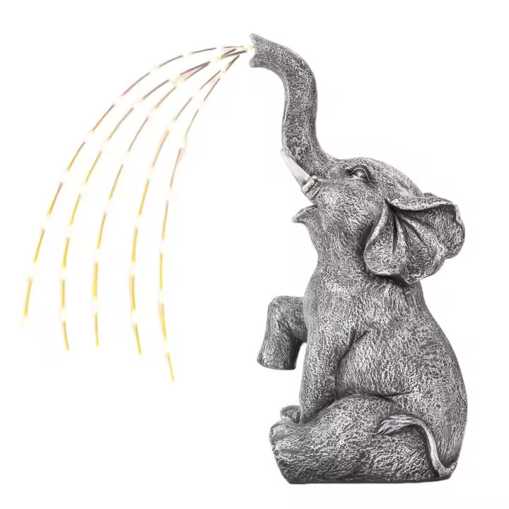 Estatua de Elefante decoración de jardín Figura Elefante de riego Luces LED con energía Solar, Regalos para Mujeres, Regalos de cumpleaños para Mujeres, decoración de Elefantes para terraza, - 1